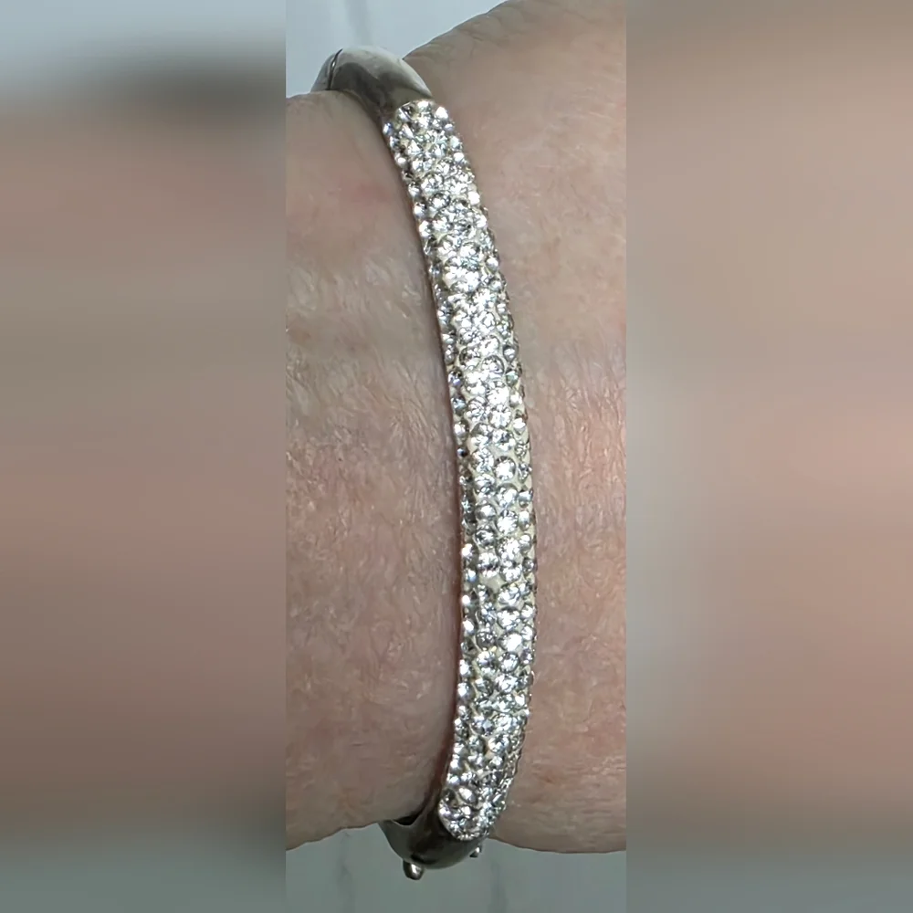 Sterling Silver Tested 925 Rhinestone Hinged Bangle Bracelet Vintage 13.6 Grams - Picture 11 of 12